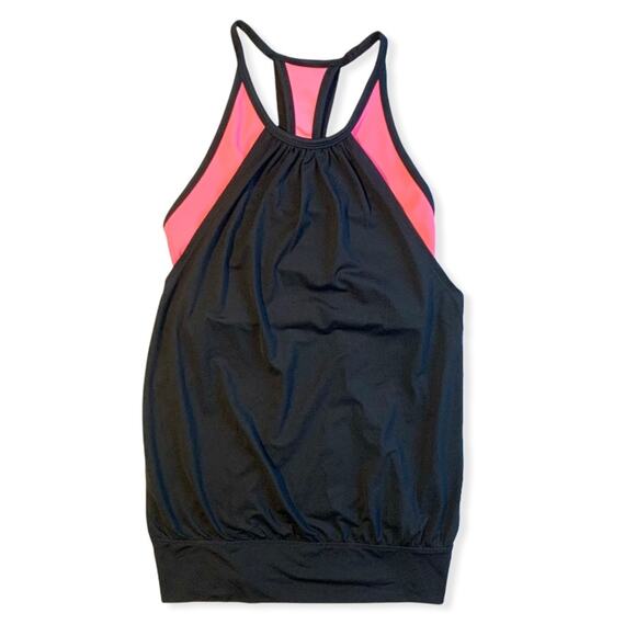 Lauren Ralph Lauren Built In Sports Bra Tank Top Black Pink XS - Picture 1 of 6